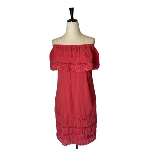 Sanctuary Pink Off The Shoulder Eyelet Detail Knee Length Dress Size XS - Picture 3 of 11